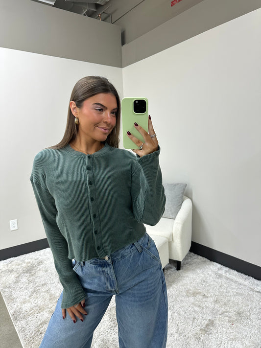 The Mineral Waffle Button Top