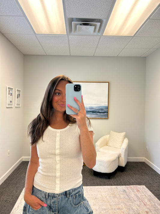 The Pointelle Henley Button Tee