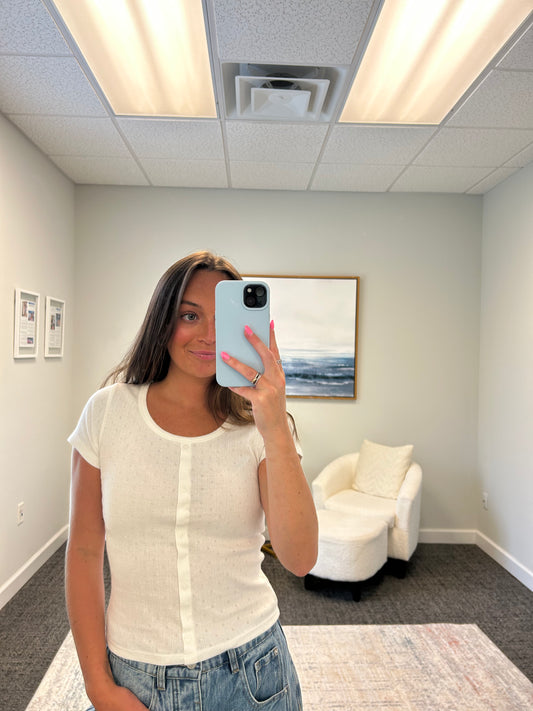 The Pointelle Henley Button Tee