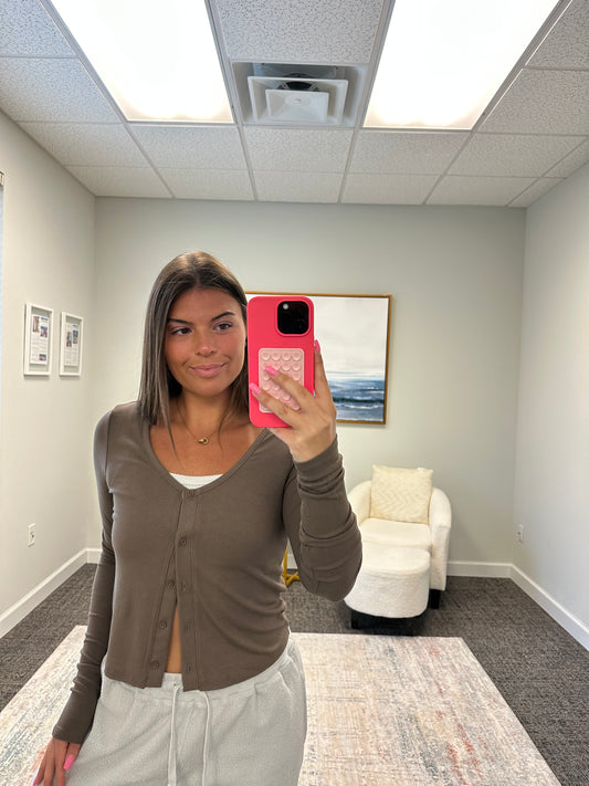 The Micro Ribbed Button Cardigan