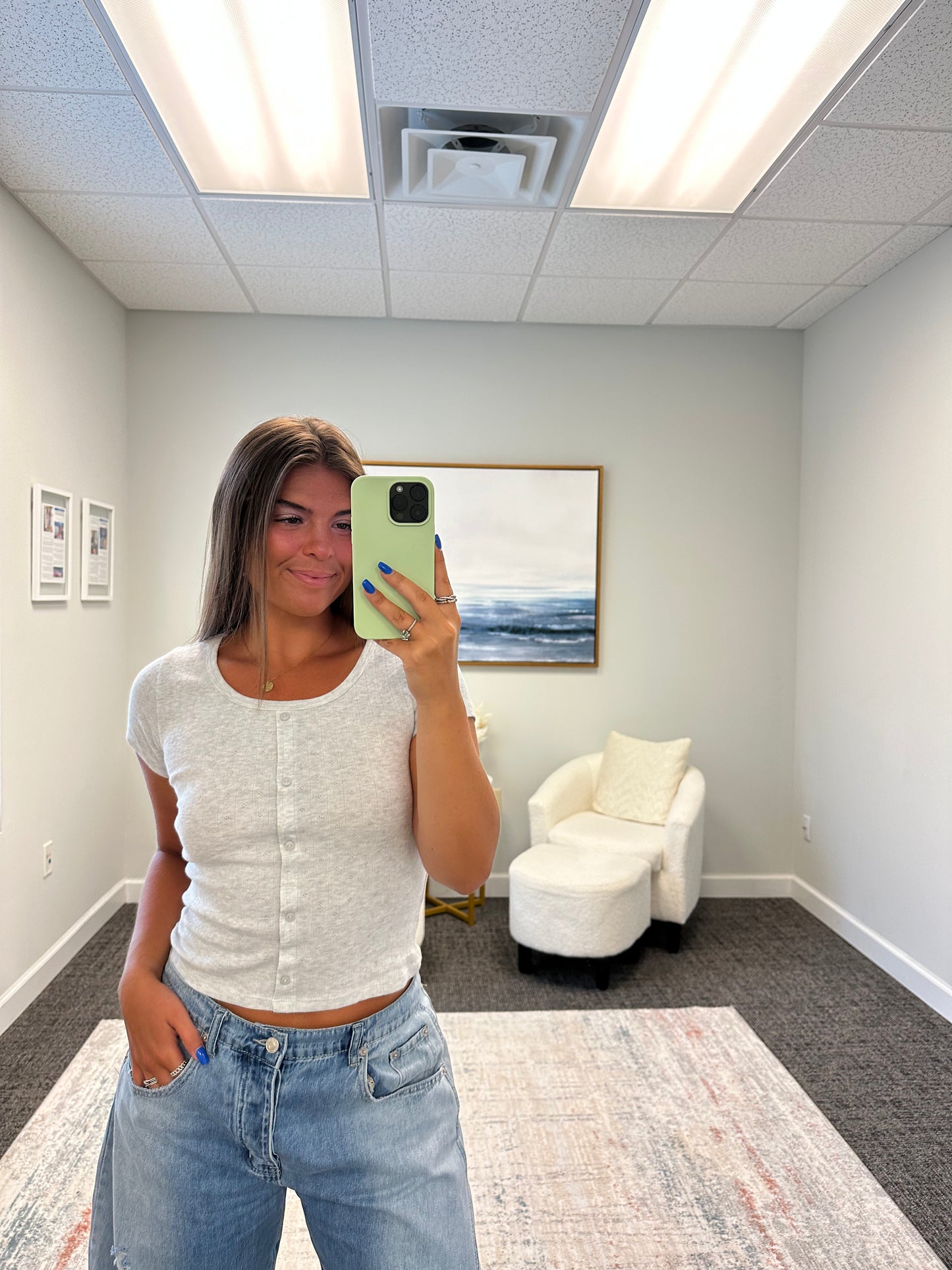 The Pointelle Henley Button Tee