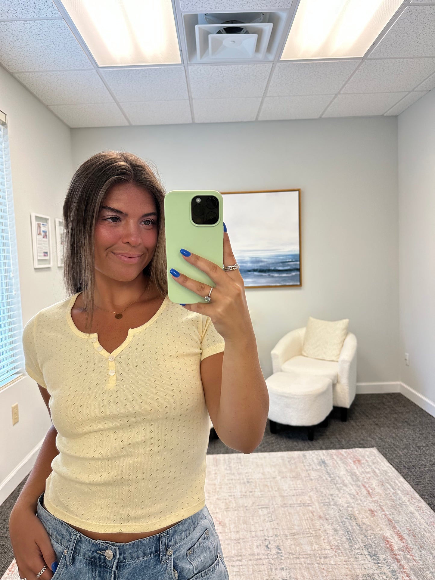 The Pointelle Slit Button Tee