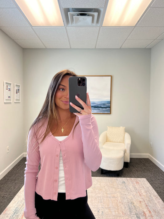 The Micro Ribbed Button Cardigan