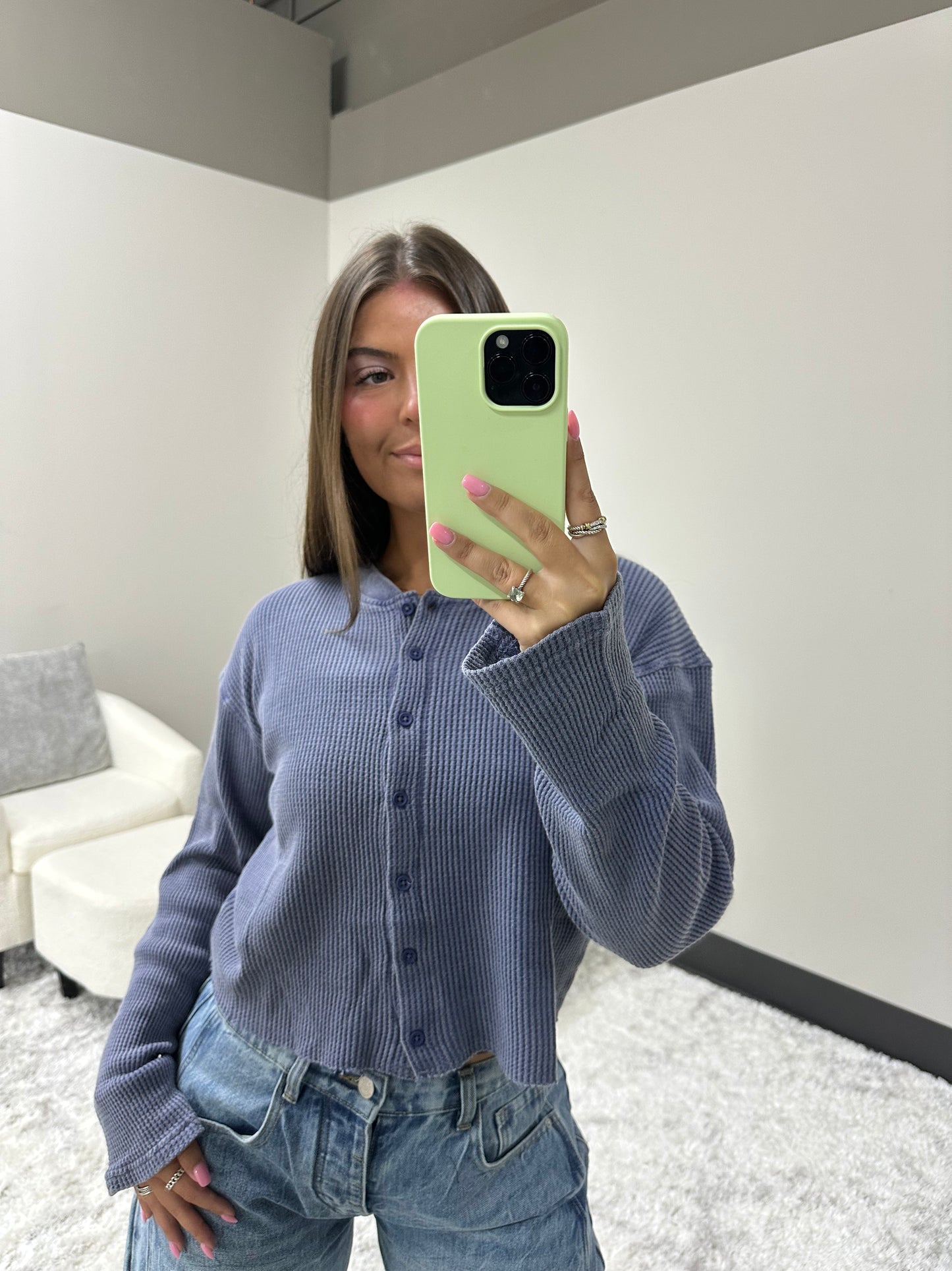 The Mineral Waffle Button Top