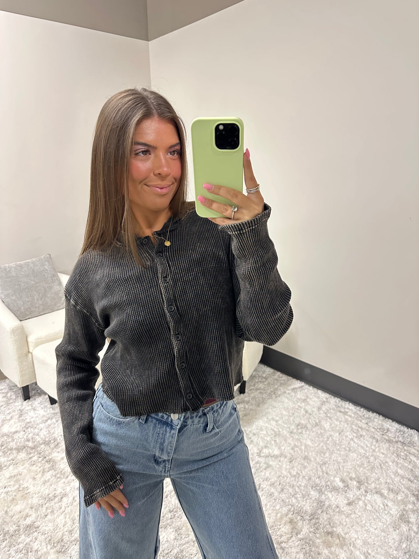 The Mineral Waffle Button Top