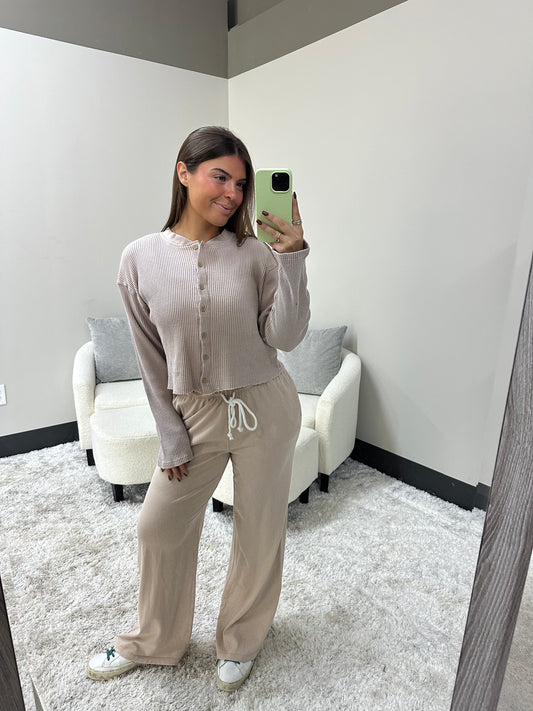 The Mineral Waffle Button Top