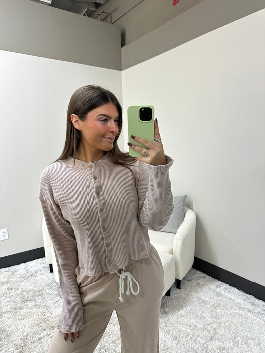 The Mineral Waffle Button Top