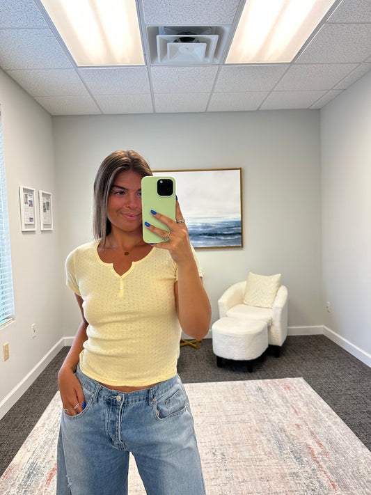 The Pointelle Slit Button Tee