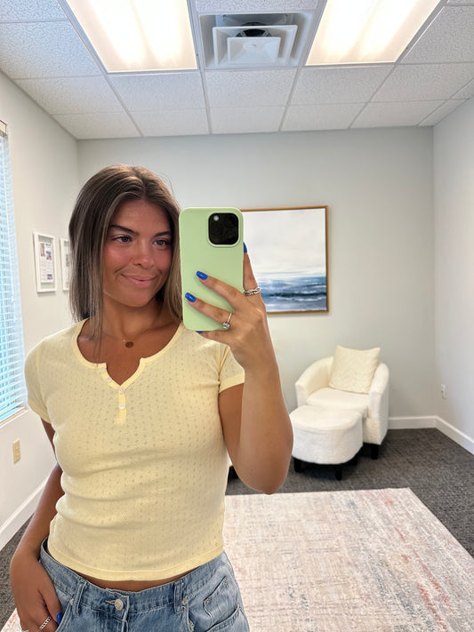 The Pointelle Slit Button Tee