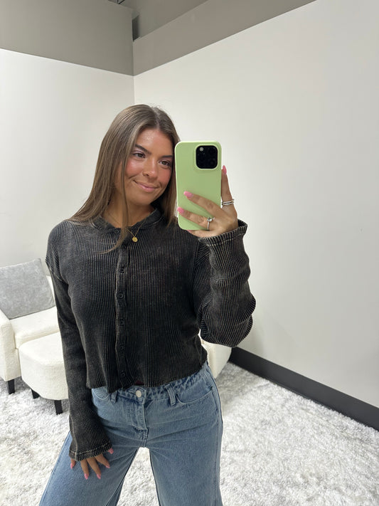 The Mineral Waffle Button Top