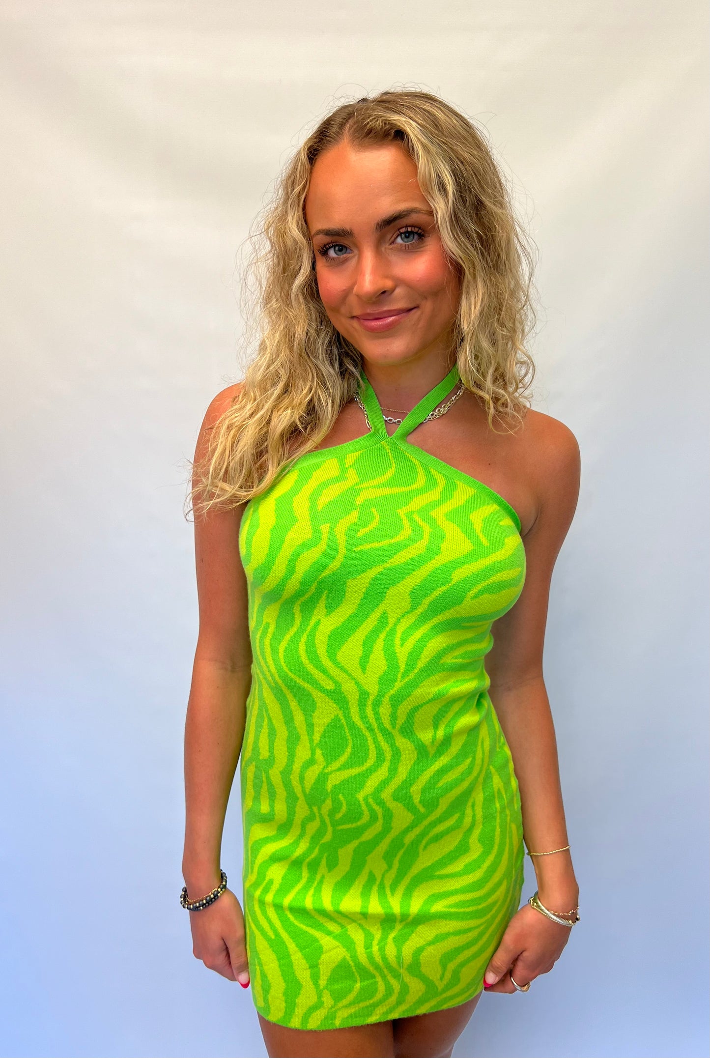 Green Zebra Halter Dress