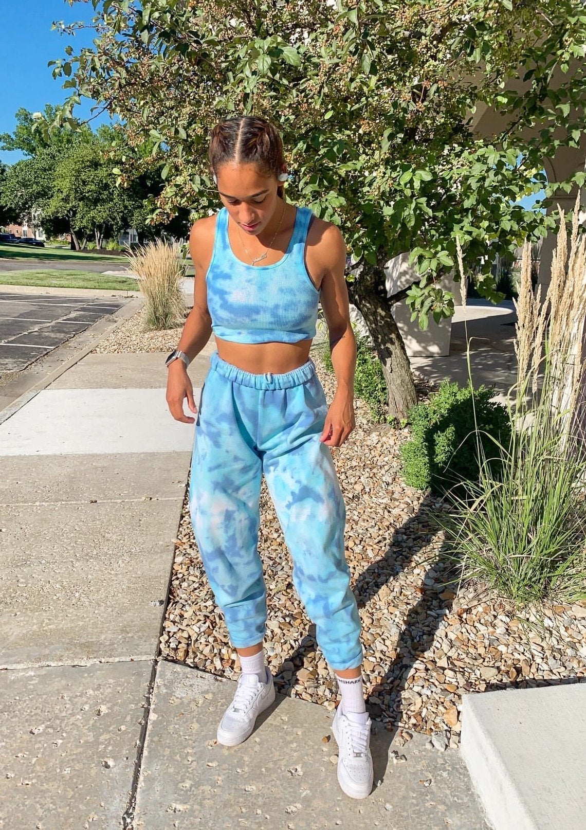 Tie dye crop top and sweatpants set new arrivals