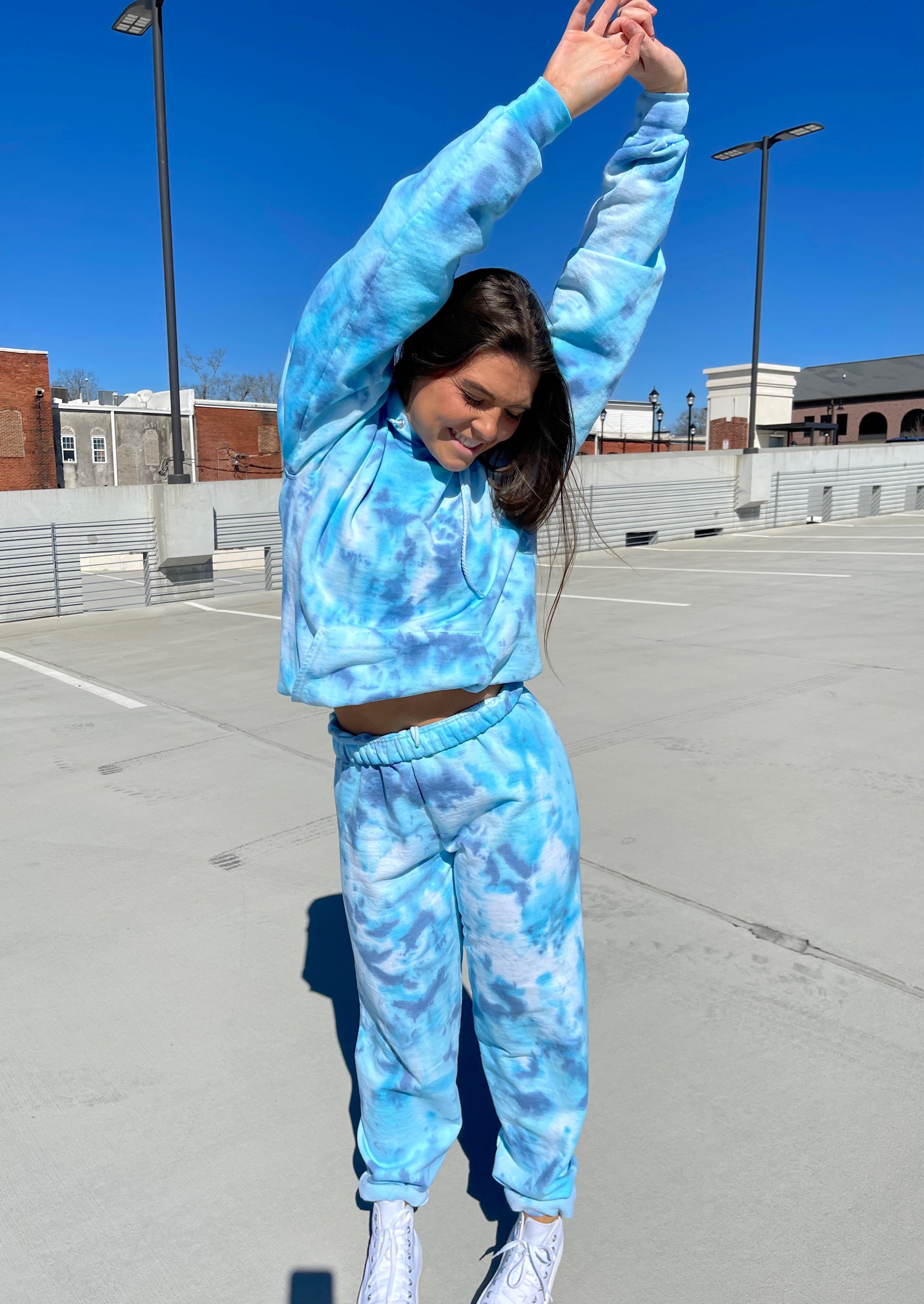 Blue tie dye best sale hoodie and sweatpants set